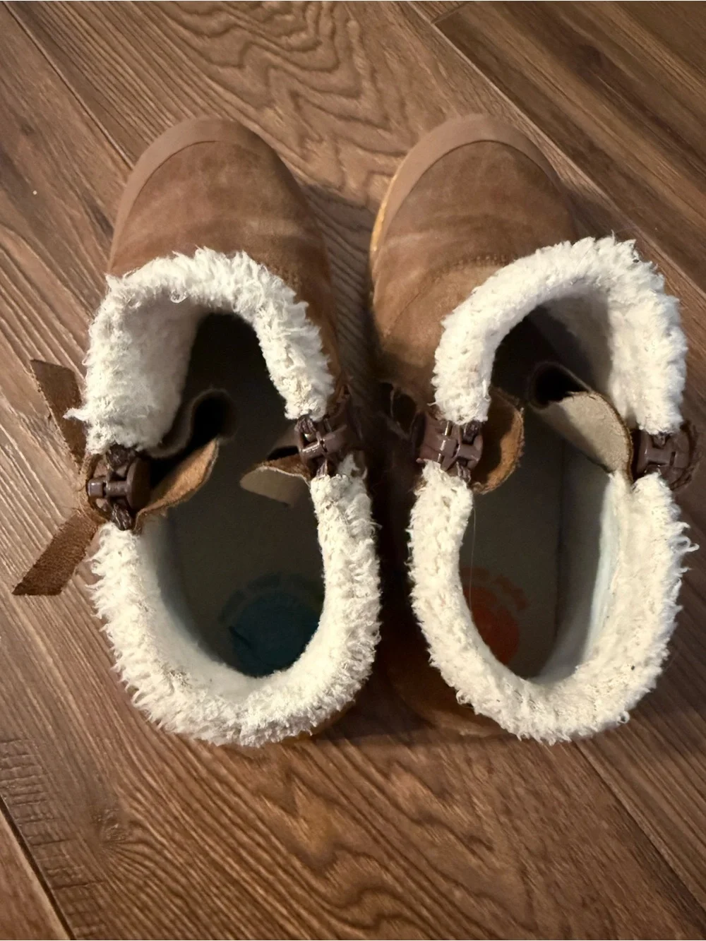 Livie & Luca Brown Ankle Boots with White Faux-Shearling Collar